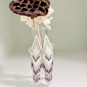 Coastal Purple and Cream Two-Tiered Beaded Earrings
